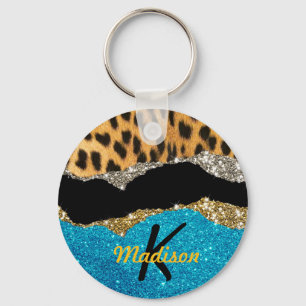 Porte-clés Chic poster de animal turquoise parties scintillan