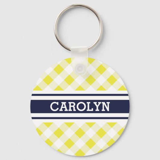 Porte-clés chic preppy jaune marine en vichy motif monogramme (Recto)