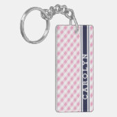Porte-clés chic preppy rose marine en vichy motif monogramme (Devant gauche)