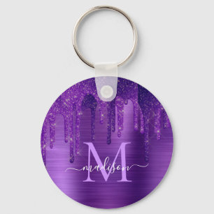 Porte-clés Chic Purple Dripping Glitter Brush Metal Monogram