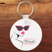 Porte-clés Chic Retro Pink Polka Dot Lunettes de soleil Beaut (Recto)