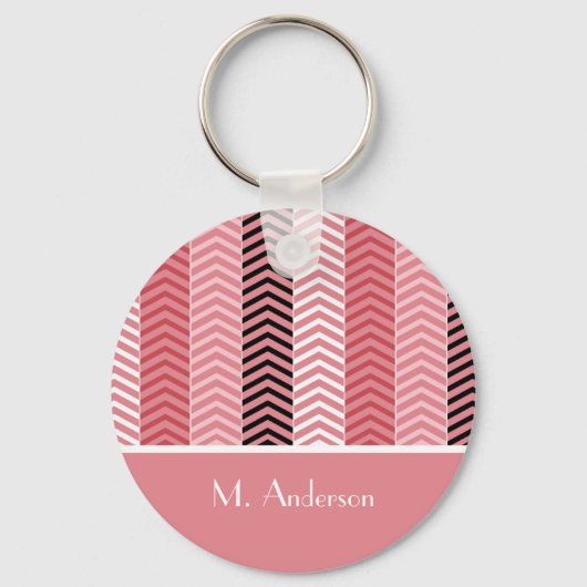 Porte-clés Chic Rose Chevron Grille Avec Nom (Recto)