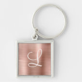 Porte-clés Chic Rose or brossé métal rose Monogramme (Devant)