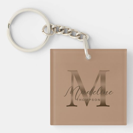 Porte-clés Chic Script Metallic Taupe Gold Monogram (Devant)