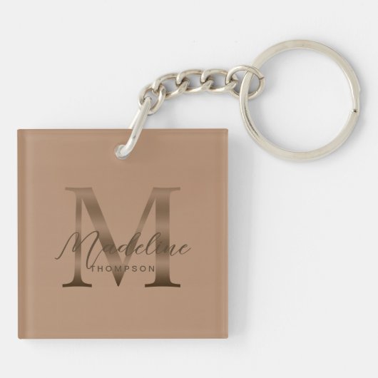 Porte-clés Chic Script Metallic Taupe Gold Monogram (Dos)