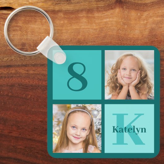 Porte-clés Chic Teal Photo Collage Personalized (Recto)