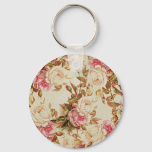 Porte-clés Chic vintage rose blanc brun rose motif floral