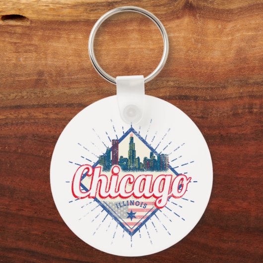 Porte-clés Chicago Illinois États-Unis Retro Skyline États-Un (Recto)