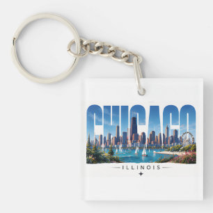 Porte-clés Chicago Illinois vue du lac et skyline pour voyage