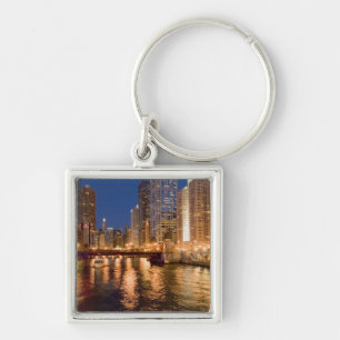 Porte-clés Chicago, Illinois, vue panoramique et rivière Chic