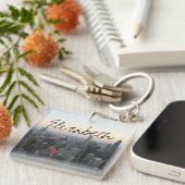 Porte-clés Chicago Skyline au coucher du soleil avec un nom (Devant Droit)