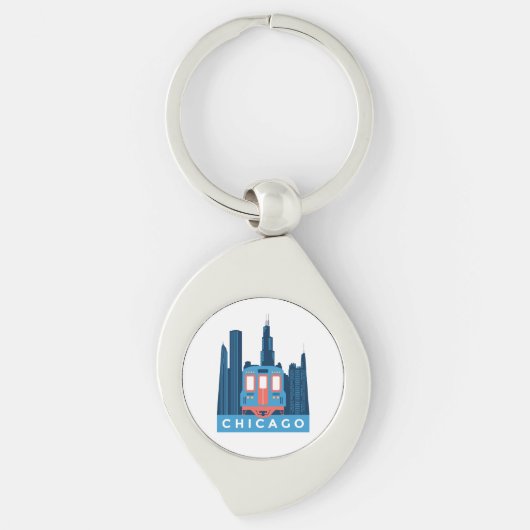 Porte-clés Chicago Skyline Voyage Vintage (Devant)
