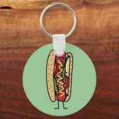 Porte-clés Chicago Style Hot Dog chaud rouge pavot chaux mout (Recto)