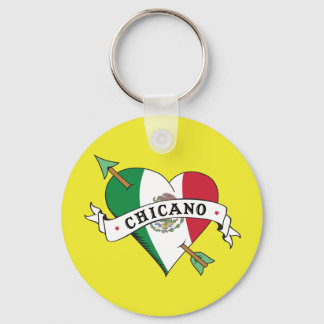 Porte-clés Chicano Coeur de tatouage avec drapeau mexicain