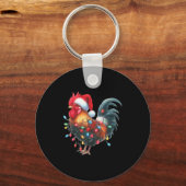 Porte-clés Chicken Christmas Lights Funny Santa Hat Merry Xma (Recto)