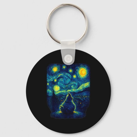 Porte-clés Chicken Starry Funny Night Van Gogh Farm Lover Gir (Recto)