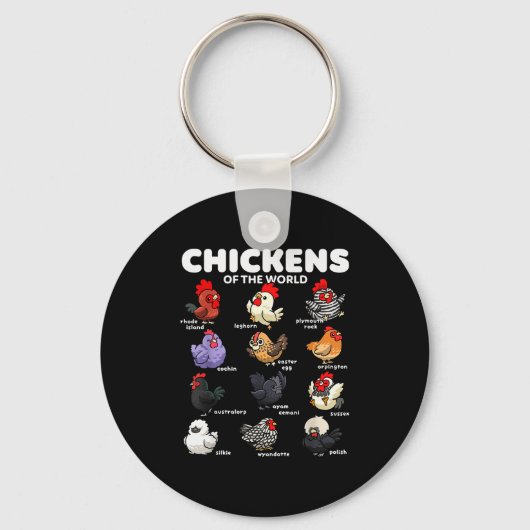 Porte-clés Chickens Of The World Funny Cartoon Chicken Breeds (Recto)