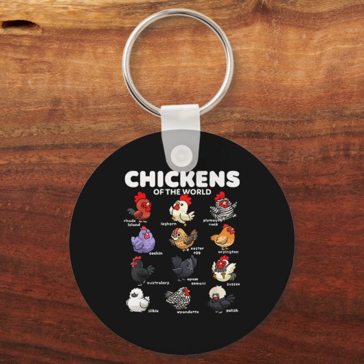 Porte-clés Chickens Of The World Funny Cartoon Chicken Breeds (Recto)