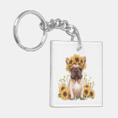 Porte-clés Chien À Balle Français Entouré De Tournesols (Devant gauche)
