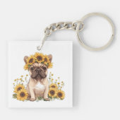 Porte-clés Chien À Balle Français Entouré De Tournesols (Dos)