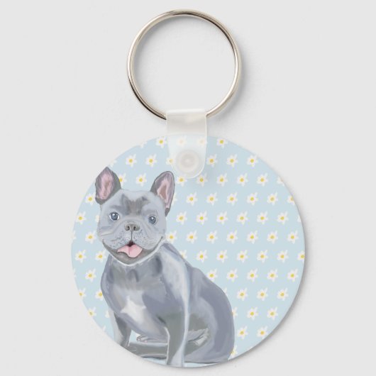 Porte-clés Chien à Chien à Chien à Chien avec fleurs blanches (Recto)