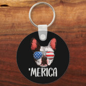 Porte-clés Chien à chien français 4 juillet Drapeau américain (Recto)