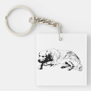 Porte-clés chien à encre noire minimal pour une jo