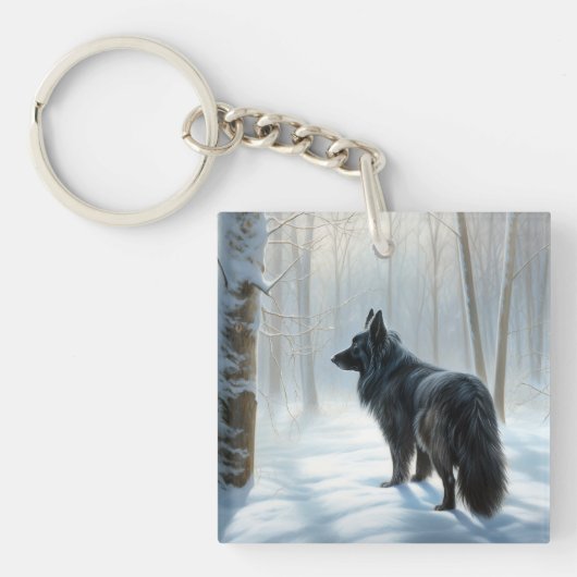 Porte-clés Chien à neiger belge Noël (Devant)