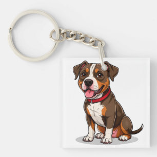 Porte-clés Chien américain Pit Bull de dessin animé mignon 