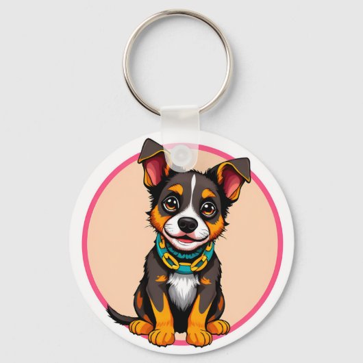 Porte-clés Chien animé mignon avec collier (Recto)