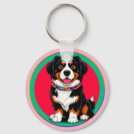 Porte-clés Chien animé mignon avec collier (Recto)