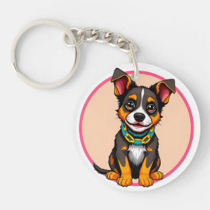 Porte-clés Chien animé mignon avec collier