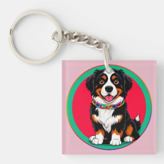 Porte-clés Chien animé mignon avec collier (Devant)