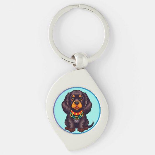 Porte-clés Chien Animé mignon avec collier (Devant)