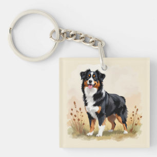 Porte-clés Chien Australien Berger Noir Tricolore Aussie