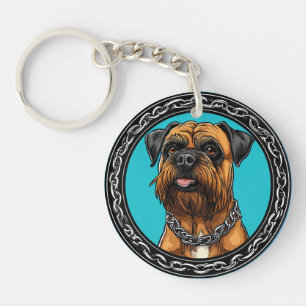 Porte-clés Chien avec Collier à Chaîne et Fond Audacieux
