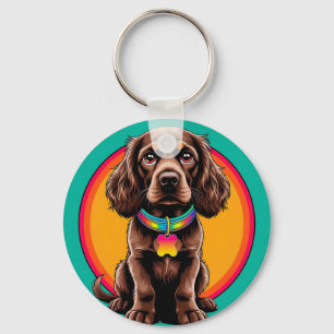 Porte-clés Chien avec collier coloré à l'intérieur d'un cercl