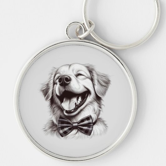 Porte-clés chien avec cravate arc rire (Devant)