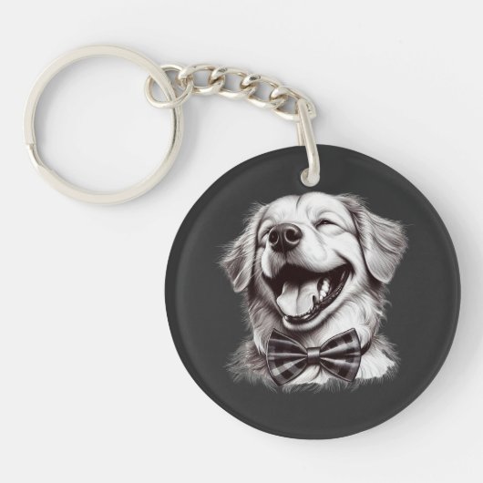 Porte-clés chien avec cravate arc rire (Devant)