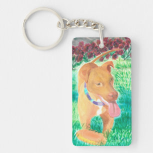 Porte-clés Chien avec Frisbee et Rose