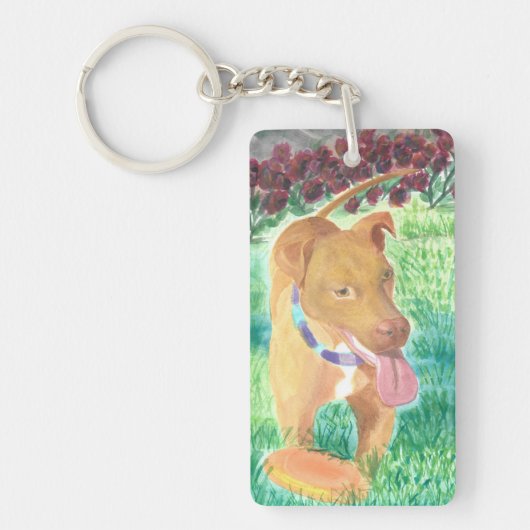 Porte-clés Chien avec Frisbee et Rose (Devant)