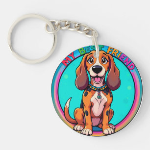 Porte-clés Chien Basset de Dessin Animé Heureux Mon Meilleur