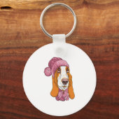 Porte-clés chien Basset Hound race en tricot casquette (Recto)