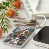 Porte-clés Chien Beagle à moto Noël (Devant droit)