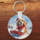 Porte-clés Chien beagle dans la boue Laisser il neige Noël (Verso)