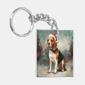 Porte-clés Chien Beagle dans la neige de Noël (Devant gauche)