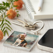 Porte-clés Chien Beagle dans la neige de Noël (Devant Droit)