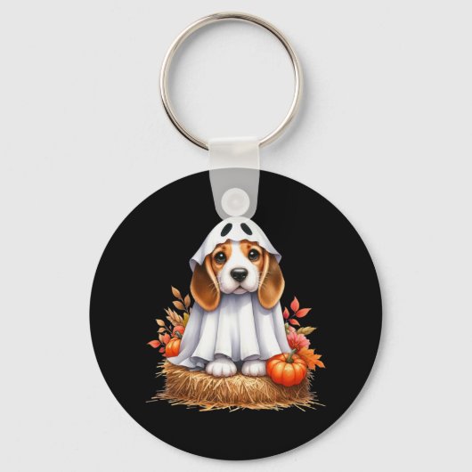 Porte-clés Chien Beagle D'Halloween mignon Comme Chien Fantôm (Recto)