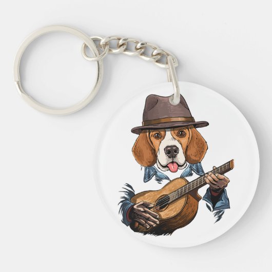 Porte-clés Chien beagle Jouer Guitare / Beagle drôle (Devant)