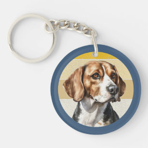 Porte-clés Chien Beagle Mignon Fond Rétro